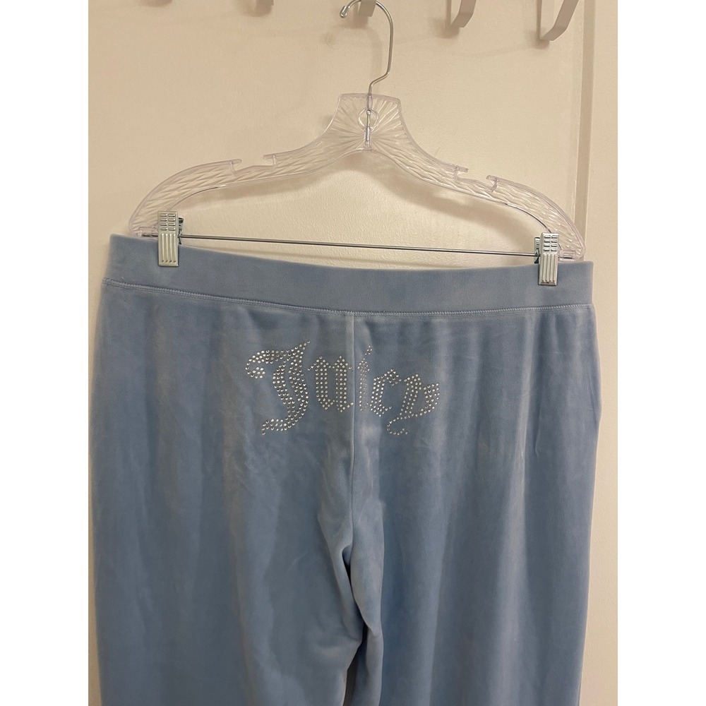 Juicy Couture Blue‎ Bedazzled Velour Wide Leg Track Pants Loungewear